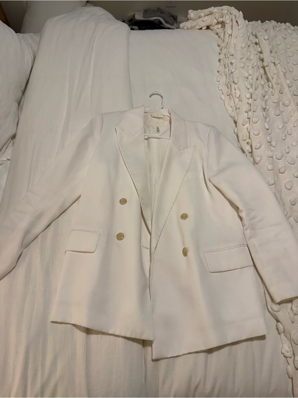 H&M Double-Breasted Ivory Blazer with Gold Buttons
